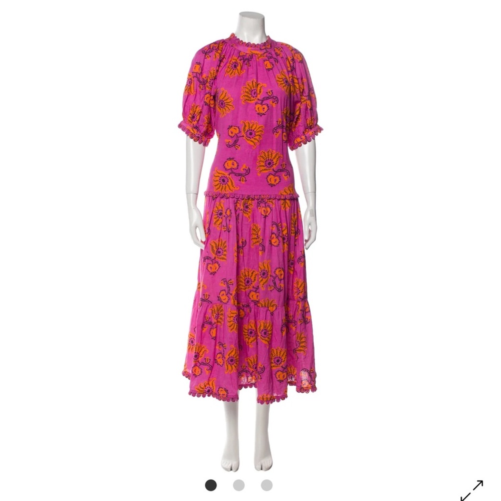 RHODE Hot Pink Floral Tiered Midi Dress